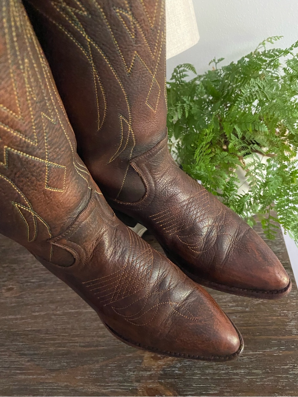 Vtg FRYE Billy Pull-On Deco Stitch Leather Western Cowboy Boots Women 7.5B Brown - Picture 8 of 15